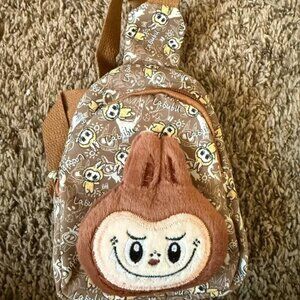Lafufu Shoulder Bag For Kids With Plush Brooch, Brown Color